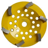 Tornado 7" Cup Wheel 6 Seg Curved 25 Grit - Yellow/ Hard Floor